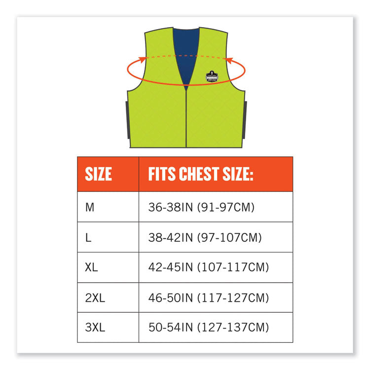 Chill-Its 6665 Embedded Polymer Cooling Vest with Zipper, Nylon/Polymer, Medium, Lime