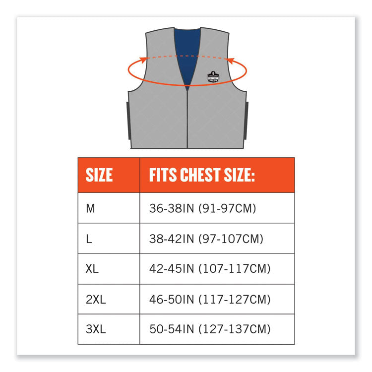 Chill-Its 6665 Embedded Polymer Cooling Vest with Zipper, Nylon/Polymer, Large, Gray