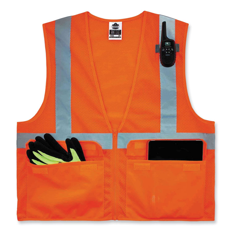 GloWear 8220Z Class 2 Standard Mesh Zipper Vest, Polyester, 4X-Large/5X-Large, Orange