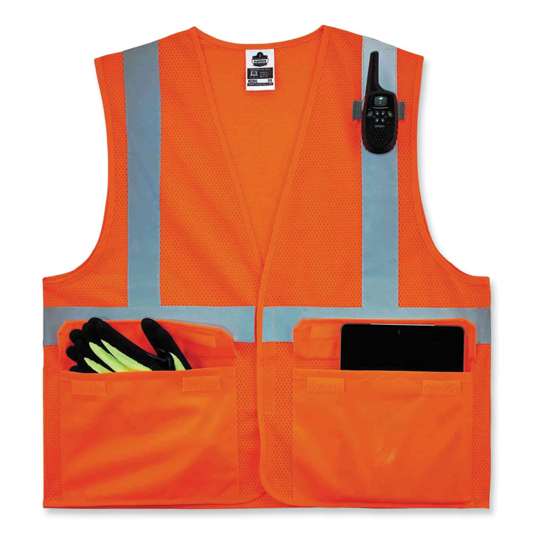 GloWear 8220HL Class 2 Standard Mesh Hook and Loop Vest, Polyester, 2X-Large/3X-Large, Orange