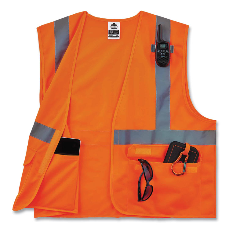 GloWear 8225HL Class 2 Standard Solid Hook and Loop Vest, Polyester, Orange, 2X-Large/3X-Large
