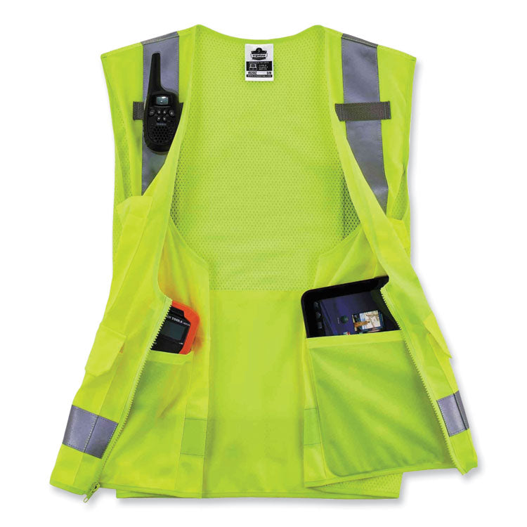 GloWear 8250Z Class 2 Surveyors Zipper Vest, Polyester, Large/X-Large, Lime