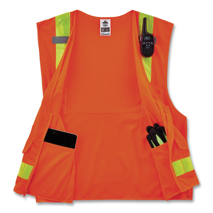 GloWear 8250ZHG Class 2 Hi-Gloss Surveyors Zipper Vest, Polyester, 4X-Large/5X-Large, Orange