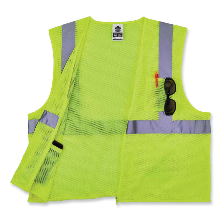 GloWear 8256Z Class 2 Self-Extinguishing Zipper Vest, Polyester, 4X-Large/5X-Large, Lime