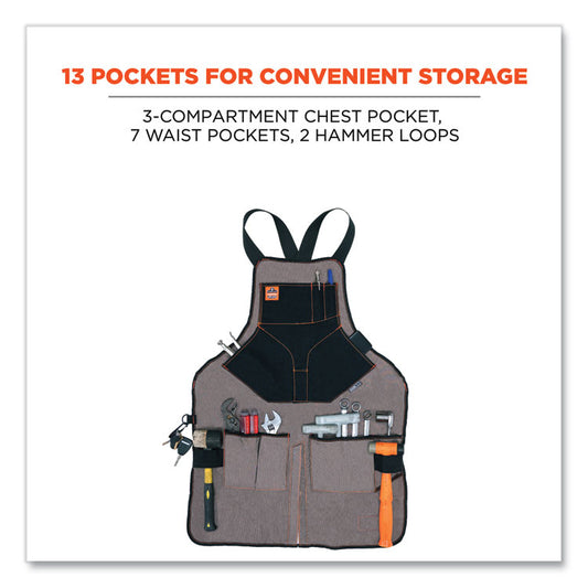 Arsenal 5705 Extended Length Canvas Tool Apron, 13 Compartments, 25.5 x 34, Canvas, Gray