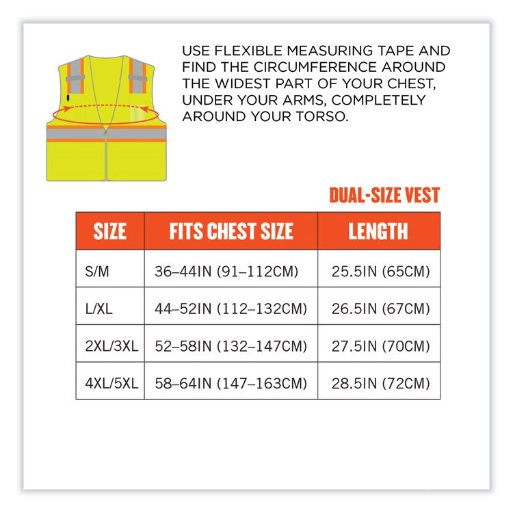 GloWear 8246Z Class 2 Two-Tone Mesh Reflective Binding Zipper Vest, Polyester, 4X-Large/5X-Large, Lime