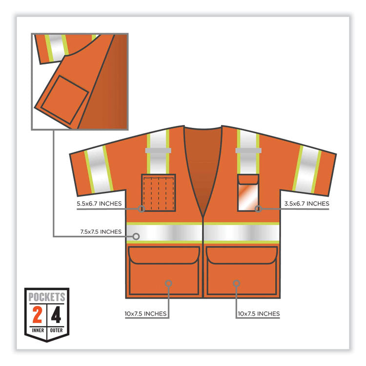 GloWear 8346Z Class 3 Two-Tone Hi-Vis Surveyor Zipper Vest, Polyester, 4X-Large/5X-Large, Orange