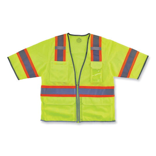GloWear 8346Z Class 3 Two-Tone Hi-Vis Surveyor Zipper Vest, Polyester, Small/Medium, Lime