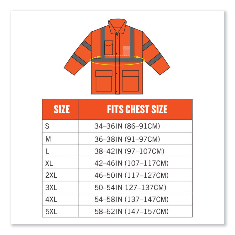 GloWear 8365 Class 3 Hi-Vis Rain Jacket, Polyester, Small, Orange