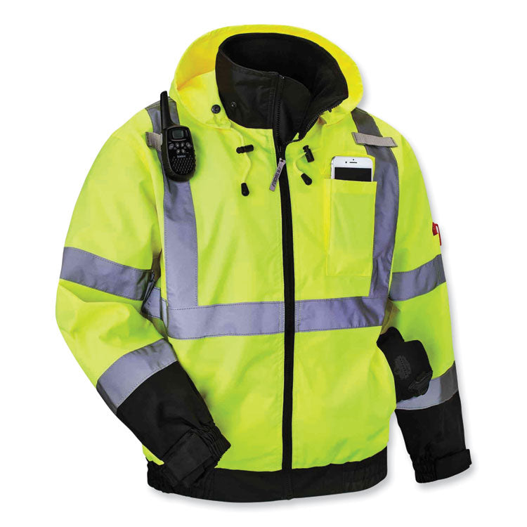 GloWear 8379 Class 3 Hi-Vis Fleece Lined Bomber Jacket, Lime, X-Large