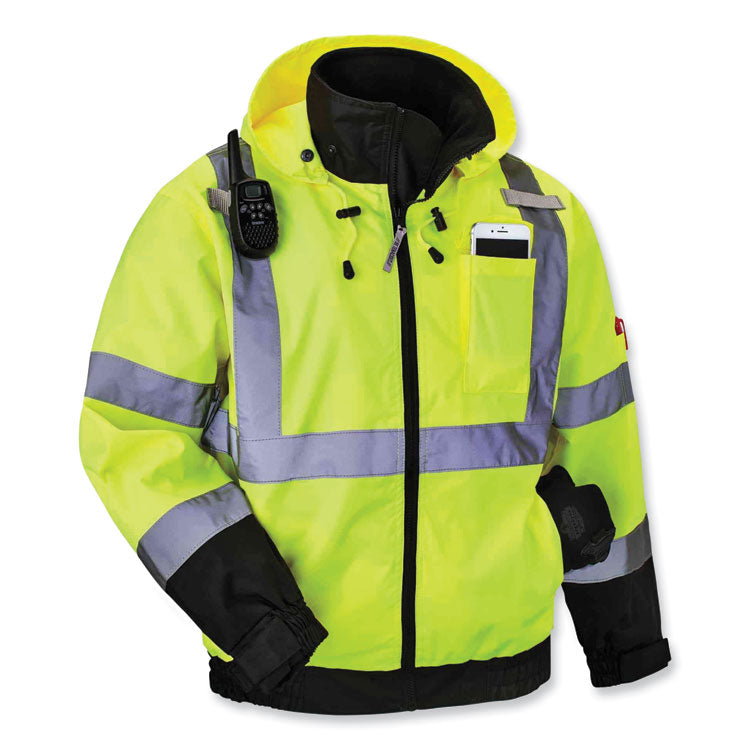 GloWear 8379 Class 3 Hi-Vis Fleece Lined Bomber Jacket, Lime, 4X-Large