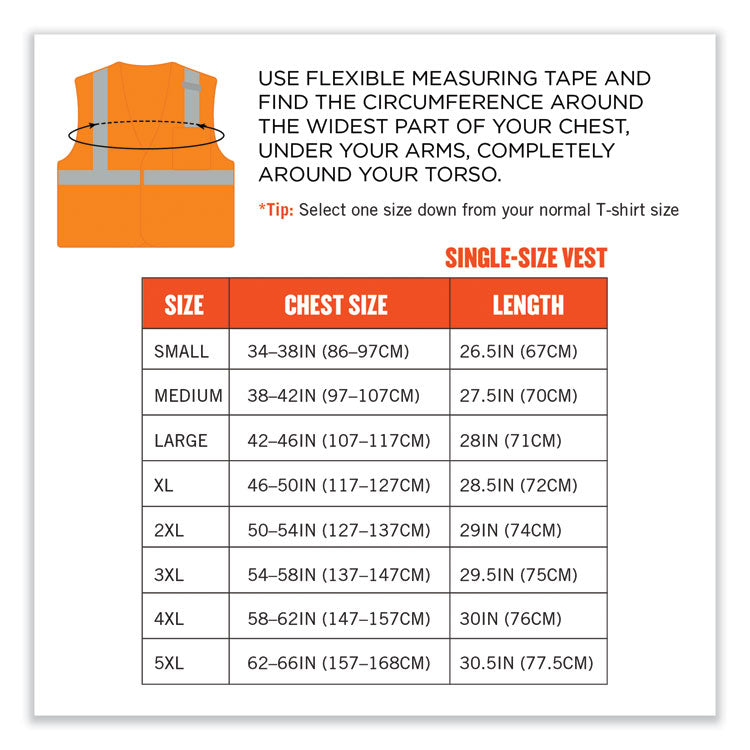 GloWear 8210HL-S Single Size Class 2 Economy Mesh Vest, Polyester, X-Large, Orange