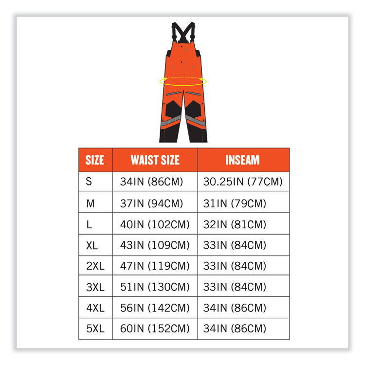 GloWear 8928 Class E Hi-Vis Insulated Bibs, Large, Orange