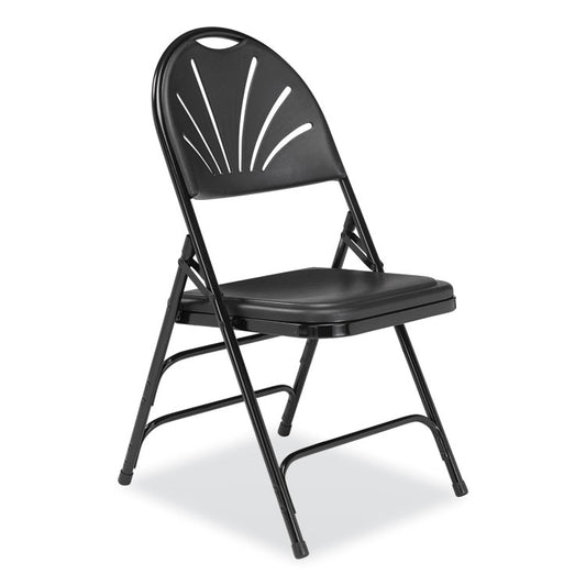 1100 Series Fan-Back Tri-Brace Dual Hinge Folding Chair, Supports Up to 500 lb, 17.75" Seat Height, Black, 4/Carton