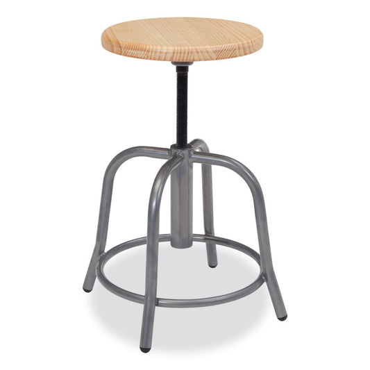 6800 Series Height Adjustable Wood Seat Swivel Stool, Supports Up to 300 lb, 19" to 25" Seat Height, Maple Seat, Gray Base