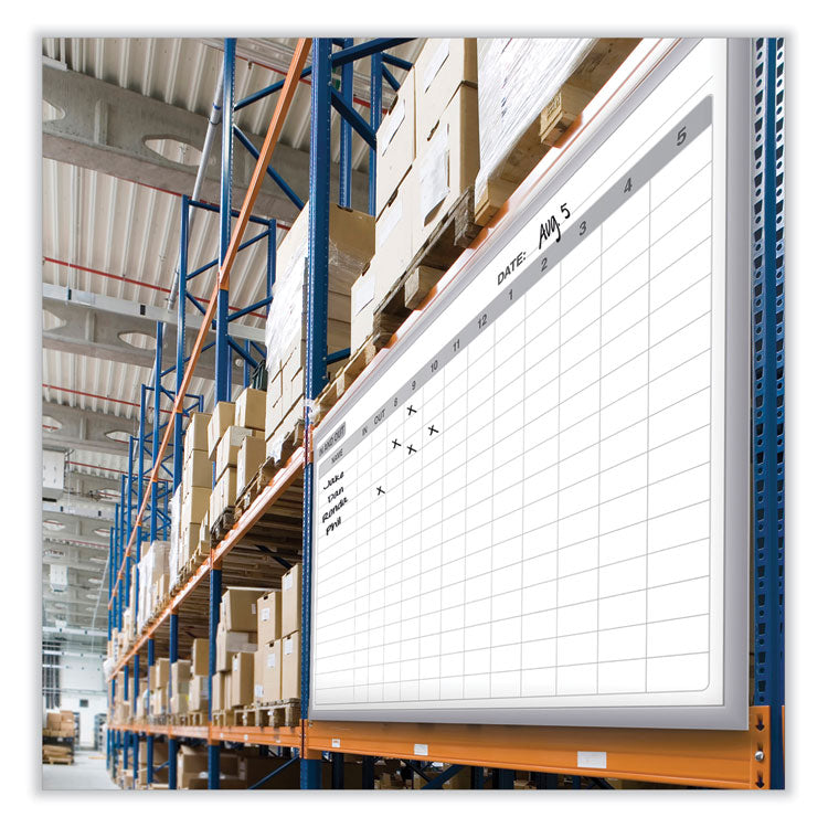In/Out Magnetic Whiteboard, Personnel In/Out Tracking Chart, 72.5" x 48.5", White/Gray Surface, Satin Aluminum Frame