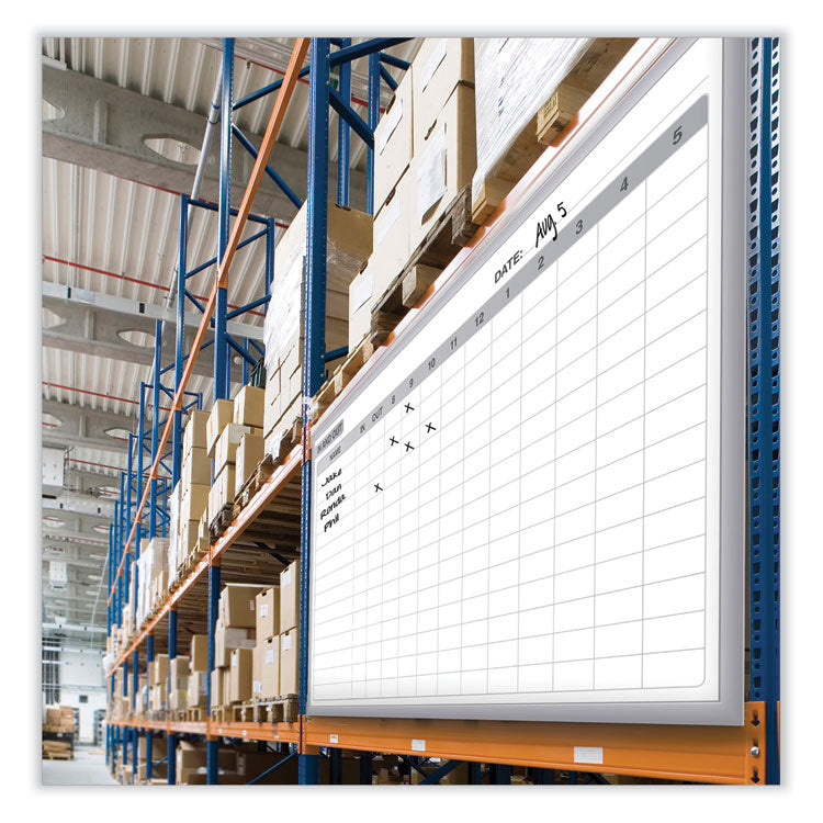 In/Out Magnetic Whiteboard, Personnel In/Out Tracking Chart, 96.5" x 48.5", White/Gray Surface, Satin Aluminum Frame