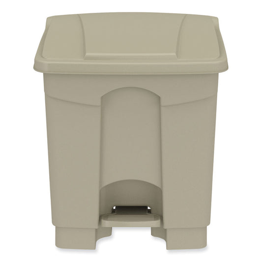 Plastic Step-On Receptacle, 8 gal, Metal, Tan