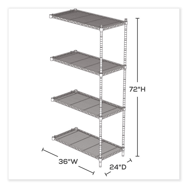 Industrial Add-On Unit, Four-Shelf, 36w x 24d x 72h, Steel, Black