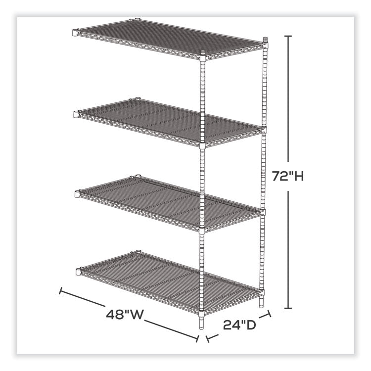 Industrial Add-On Unit, Four-Shelf, 48w x 24d x 72h, Steel, Metallic Gray