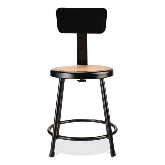 6200 Series Heavy Duty Stool with Backrest, Supports Up to 500 lb, 18" Seat Height, Brown Seat, Black Back/Base