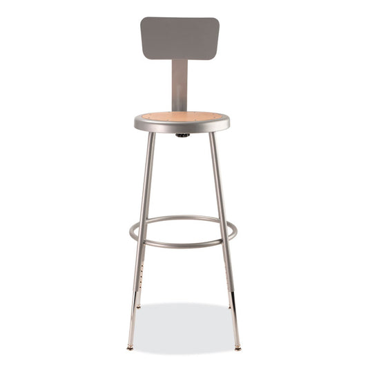 6200 Series 25" to 33" Height Adjustable Heavy Duty Stool with Backrest, Supports Up to 500 lb, Brown Seat, Gray Base