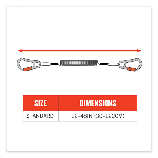 Squids 3166 Coiled Tool Lanyard with Two Carabiners, 2 lb Max Working Capacity, 12" Long, Black