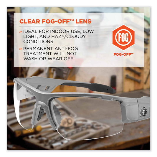 Skullerz Dagr Safety Glasses, Matte Gray Half Frame, Clear Single Anti-Fog Lens