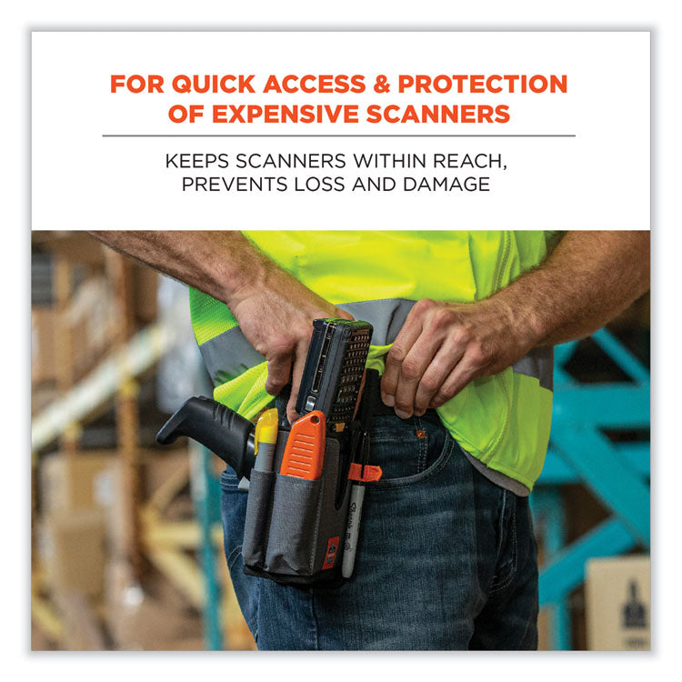 Squids 5541 Handheld Barcode Scanner Holster with Belt Clip, 2 Compartments, 2.75 x 3.5 x 7.3, Polyester,Gray