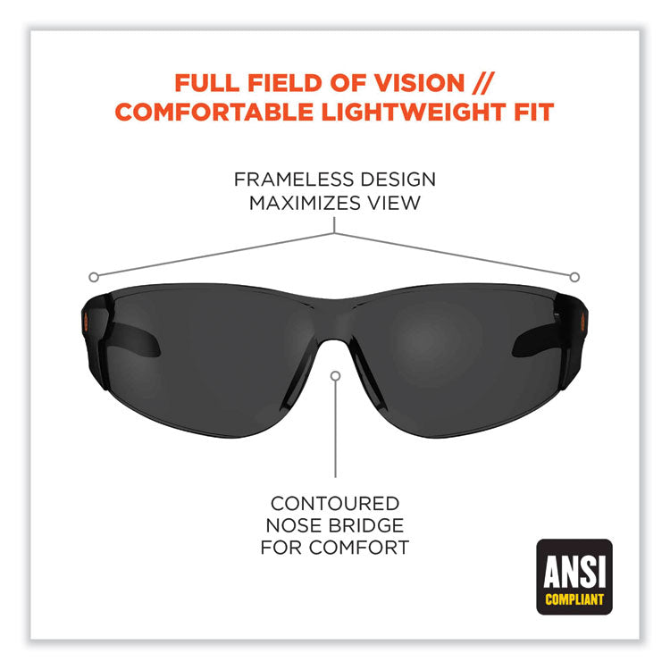 Skullerz Saga Frameless Safety Glasses, Frameless, Smoke Single Lens