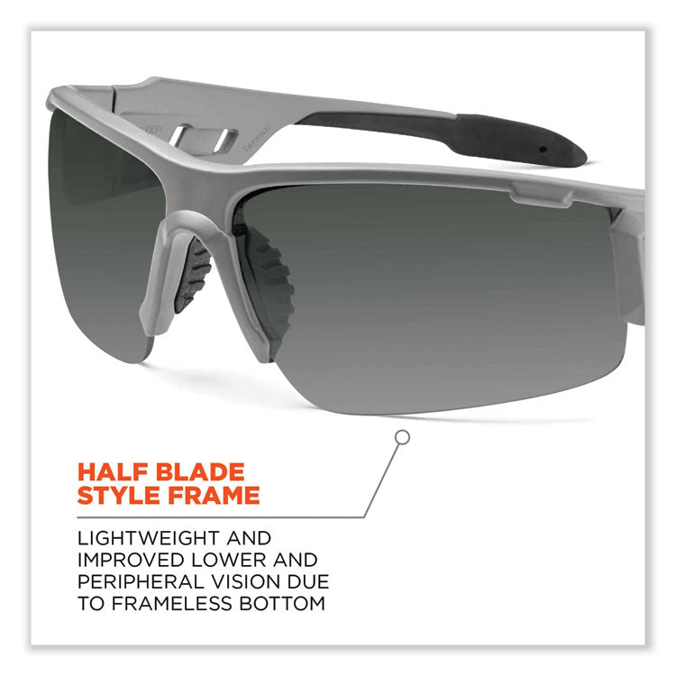 Skullerz Dagr Safety Glasses, Matte Gray Half Frame, Polarized Smoke Single Lens