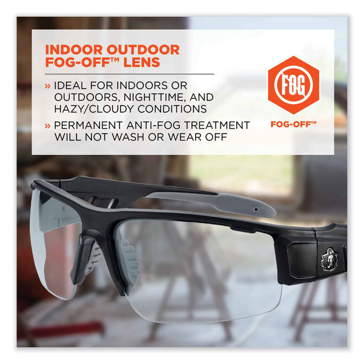 Skullerz Dagr Safety Glasses, Matte Black Half Frame, Clear Single Anti-Fog I/O Lens
