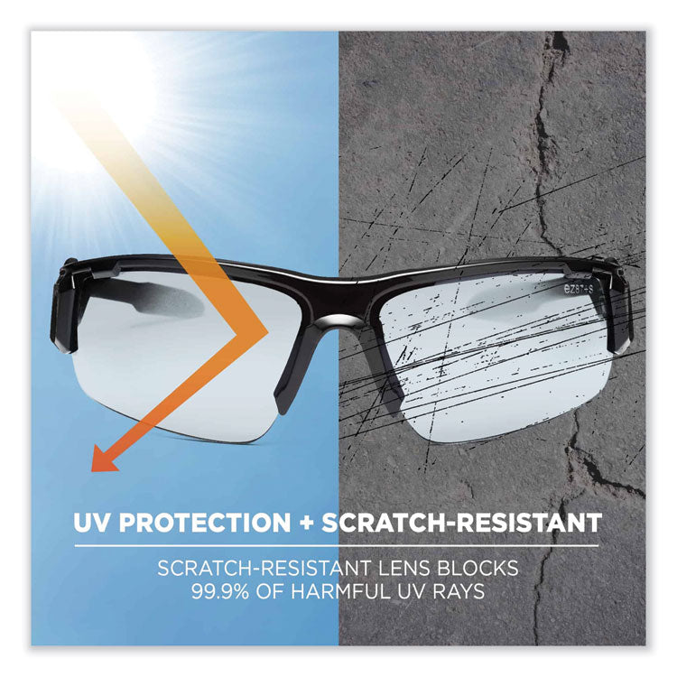 Skullerz Dagr Safety Glasses, Black Half Frame, Clear Single Anti-Fog I/O Lens
