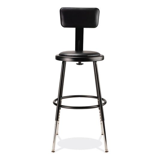 6400 Series Height Adjustable Heavy Duty Vinyl Steel Stool with Backrest, Supports 300 lb, 19" to 27" Seat Height, Black
