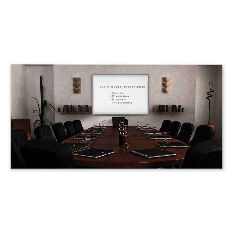 Proma Magnetic Porcelain Projection Whiteboard with Aluminum Frame, 72.5" x 48.5", White Surface, Satin Aluminum Frame