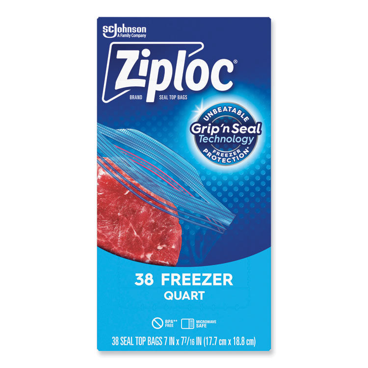 Zipper Freezer Bags, 32 oz, 2.7 mil, 6.97" x 7.7", Clear, 38 Bags/Box, 9 Boxes/Carton