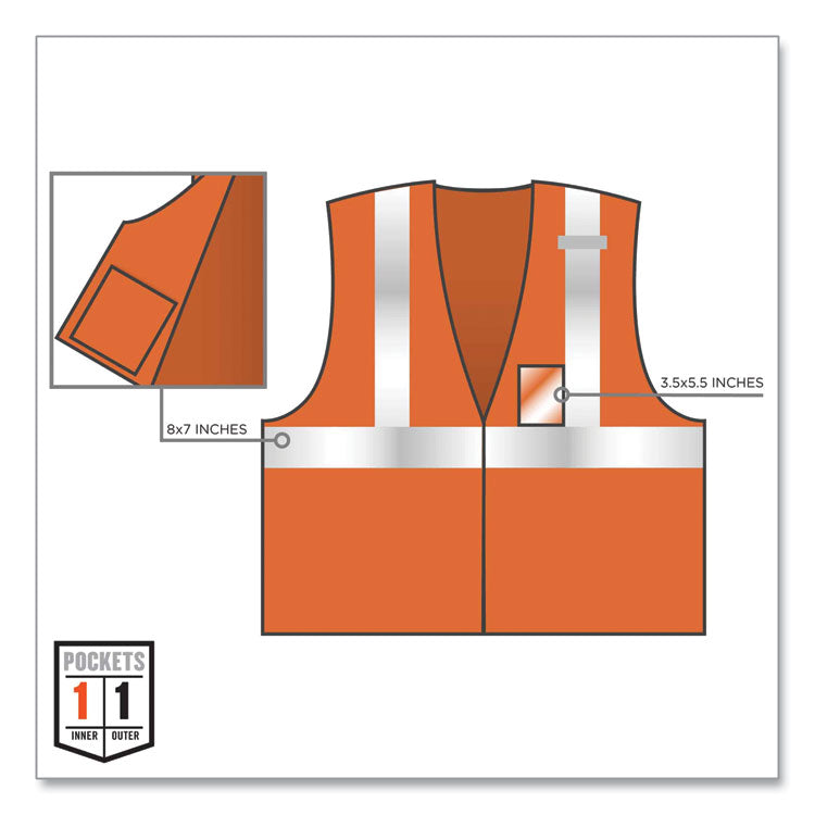 GloWear 8216BA Class 2 Breakaway Mesh ID Holder Vest, Polyester, Large/X-Large, Orange