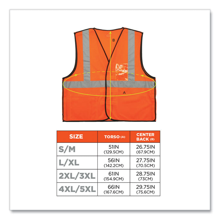 GloWear 8216BA Class 2 Breakaway Mesh ID Holder Vest, Polyester, 4X-Large/5X-Large, Orange