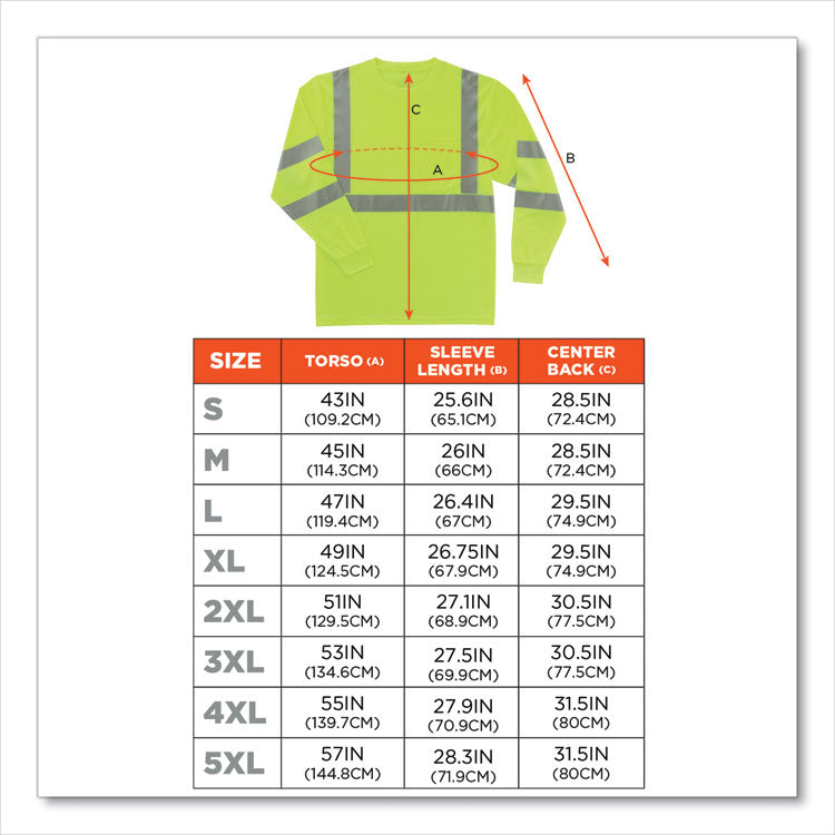 GloWear 8391 Class 3 Hi-Vis Long Sleeve Shirt, X-Large, Lime