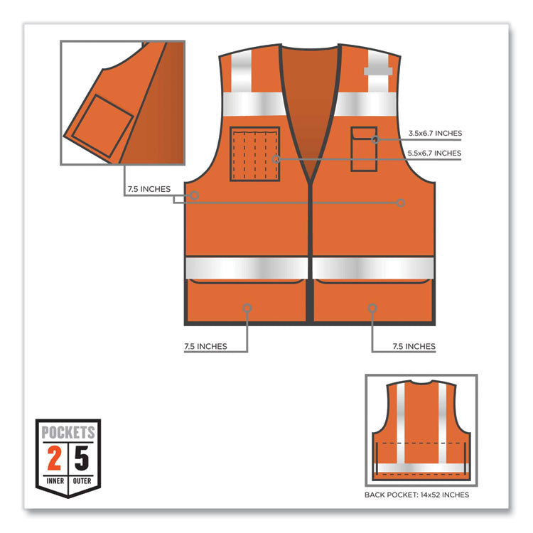 GloWear 8253HDZ Class 2 Heavy-Duty Mesh Surveyors Vest, Polyester, 2X-Large/3X-Large, Orange