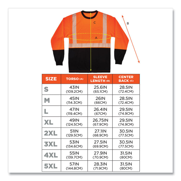GloWear 8281BK Class 2 Long Sleeve Shirt with Black Bottom, 5X-Large, Orange