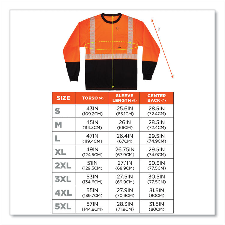 GloWear 8281BK Class 2 Long Sleeve Shirt with Black Bottom, Medium, Orange