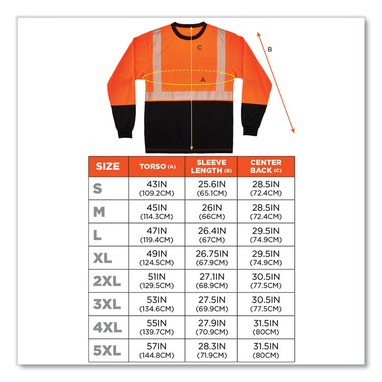 GloWear 8281BK Class 2 Long Sleeve Shirt with Black Bottom, X-Large, Orange
