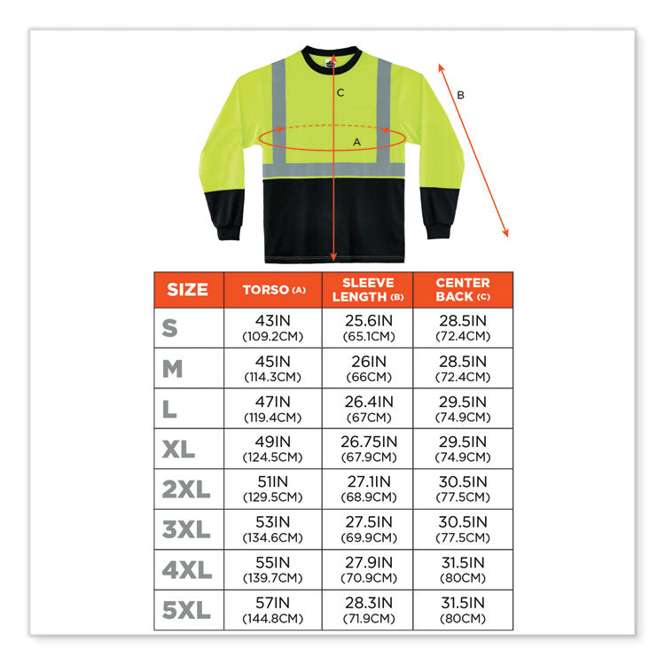 GloWear 8281BK Class 2 Long Sleeve Shirt with Black Bottom, Medium, Lime
