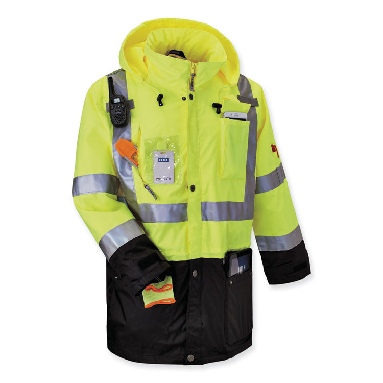 GloWear 8386 Class 3 Hi-Vis Outer Shell Jacket, Polyester, Medium, Lime