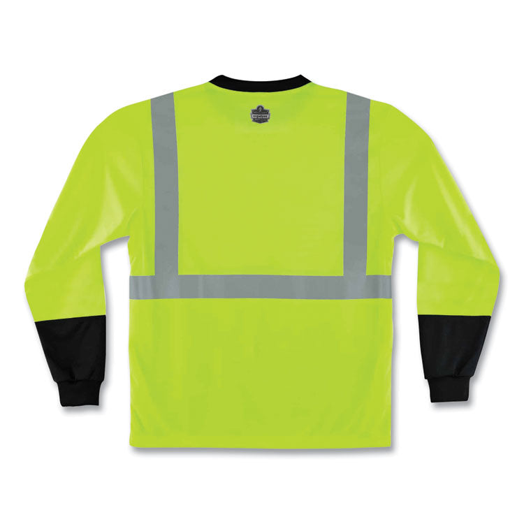 GloWear 8291BK Type R Class 2 Black Front Long Sleeve T-Shirt, 2X-Large, Lime