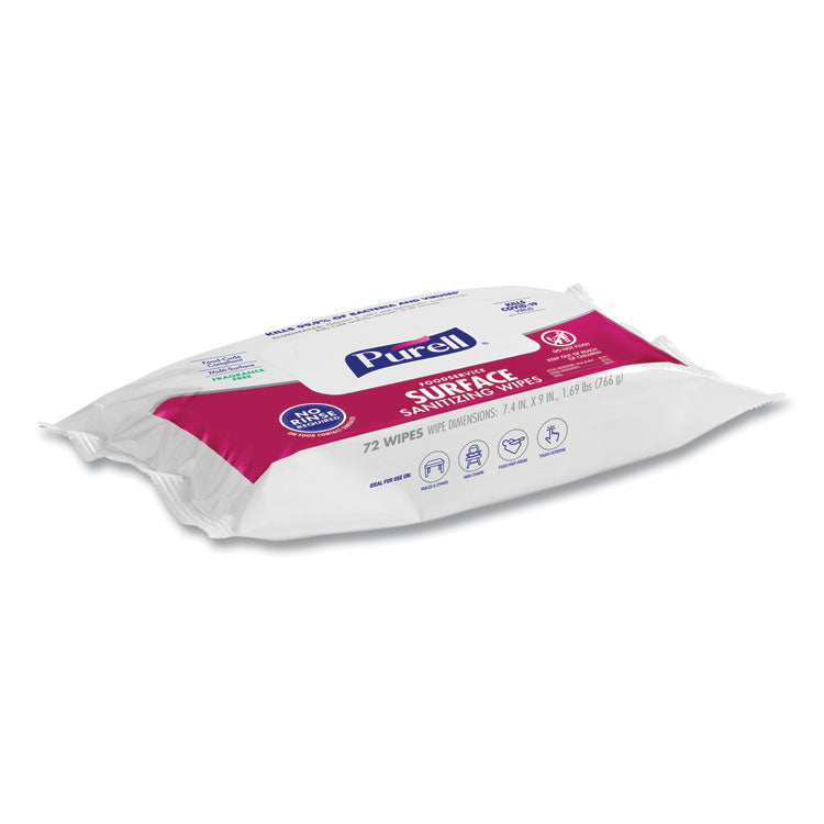Foodservice Surface Sanitizing Wipes, 1-Ply, 7.4 x 9, Fragrance-Free, White, 72/Pouch, 12 Pouches/Carton