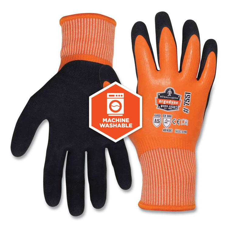 ProFlex 7551 ANSI A5 Coated Waterproof CR Gloves, EN388: 4X43E, 10" Long, Small, Orange, Pair