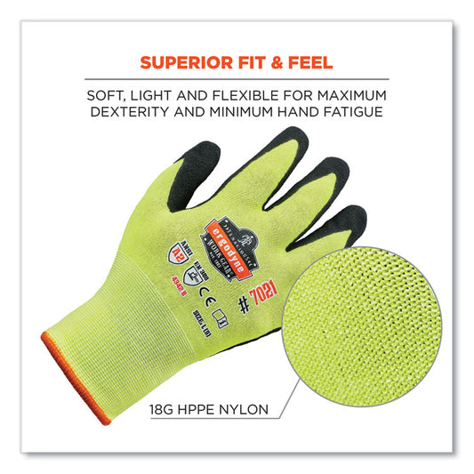 ProFlex 7021 Hi-Vis Nitrile-Coated CR Gloves, EN388: 4342B, 8.5" Long, Small, Lime, Pair