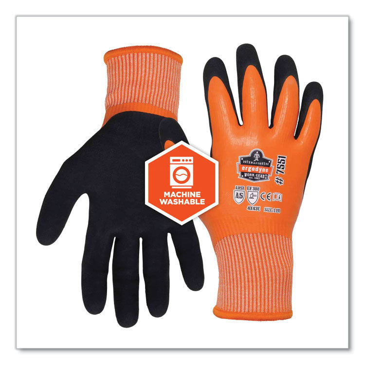 ProFlex 7551 ANSI A5 Coated Waterproof CR Gloves, EN388: 4X43E, 11" Long, 2X-Large, Orange, Pair